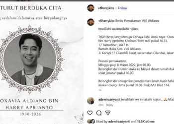 Pemakaman Vidi Aldiano Dilaksanakan Pagi Ini di Tanah Kusir